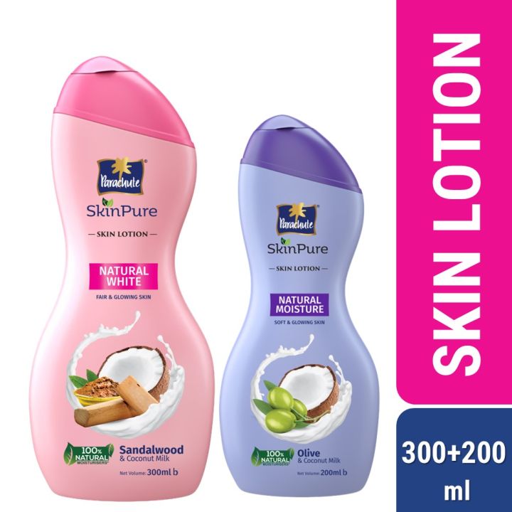 Parachute SkinPure Skin Lotion Natural White 300ml  & 200ml Natural Moisture Lotion