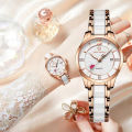 A single-piece calendar diamond-encrusted ceramic fashion watch online celebrity live waterproof student quartz ladies watch. 