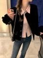 Striped Shirt for Women Autumn New Niche Design Zipper Slim Fit Slimming Sweet Youth.