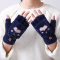 New Korean Cute Cartoon Cat Claw Warm Gloves Autumn Winter Wool Knitting Half Refers To Flip Gloves 1Pair.