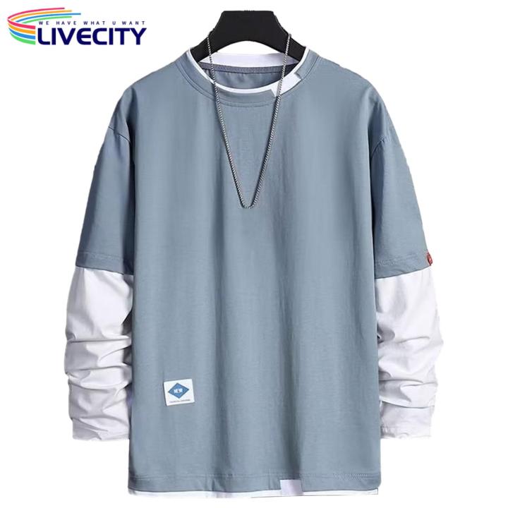 Decorative%20Splicing%20Style%20T-shirt%20Stylish%20Men's%20Two-piece%20Patchwork%20Sweatshirt%20Trendy%20Fall/winter%20Hop%20Stwear%20for%20Soutast%20Asian%20Fashion%20Enthusiasts%20Men%20Round%20Neck%20T-shirt%20-%20Image%203