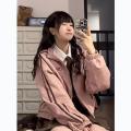 Deeptown Vintage Y2k Pink Suede Jacket Women Korean Fashion Streetwear Cropped Bomber Jackets Japanese Style College Spring Coat.