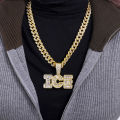 Source manufacturer letter ICE full diamond pendant European and American personality fancy, ancient men's buckle necklace, clothing tide accessories. 