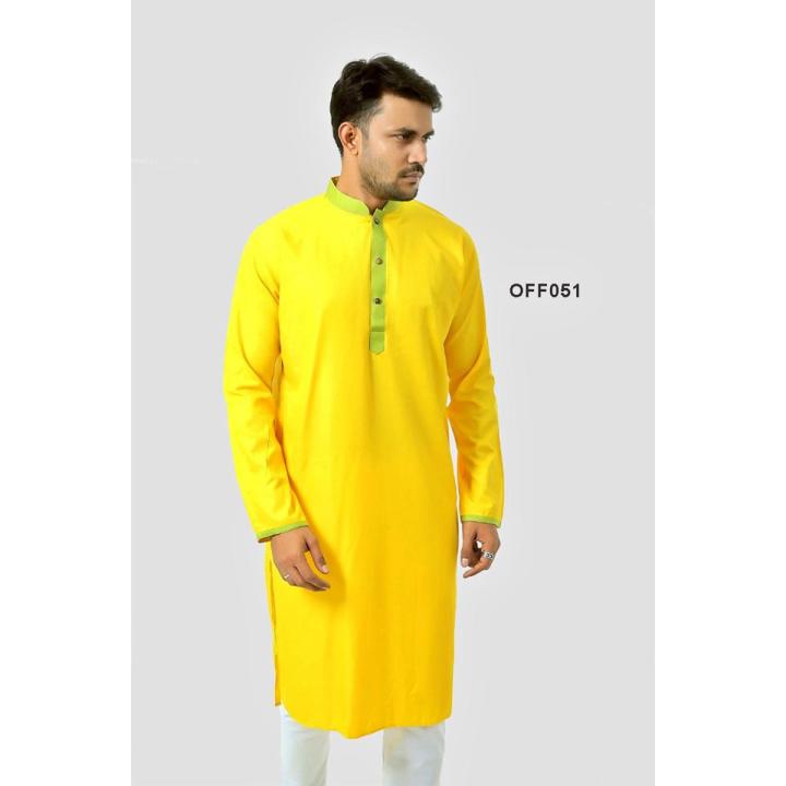 Yellow Stylish And Exclusive Design Semi Long Panjabi For Men - কাপল ড্রেস শাড়ি