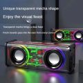 V8 Transparent Mecha Speaker Subwoofer Wireless Bluetooth RGB TWS Speaker. 