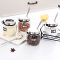 【220 】Kitchen Glass Salt Jar Seasoning Box Household Stainless Steel Spice Jar Spice Jar Oil Salt Jar. 