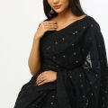 Black half silk matching jamdani saree for women - Sari. 