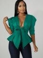 Women Peplum Blouse Tops with Waist Belt Bowtie Half Sleeves Deep V Neck Party Clubwear Night Date Out Evening Bluas Ladies. 