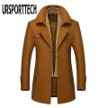 Winter Men's Wool Coats New Fashion Middle Long Scarf Collar Cotton-padded Thick Warm Woolen Coat Male Trench Coat Overcoat. 