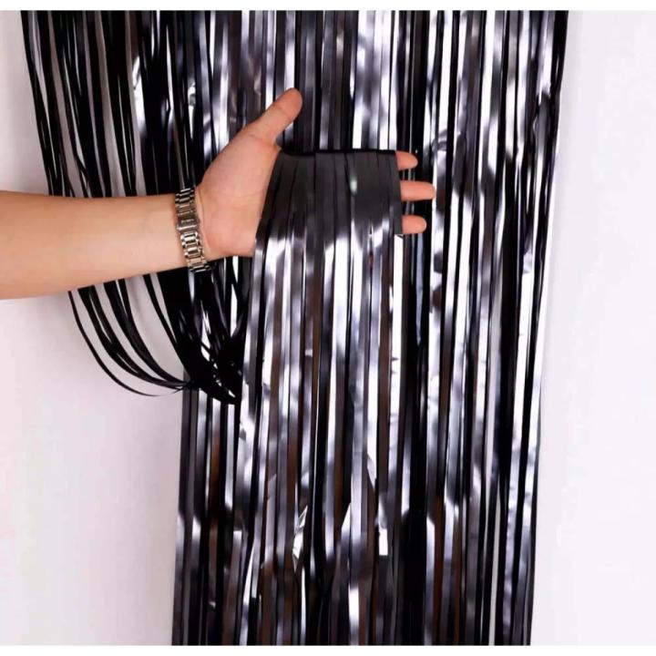 Black Foil Metallic Curtain Backdrop for Happy Birthday Party Decoration   Bridal Shower   Wedding   Year   Background Decorations