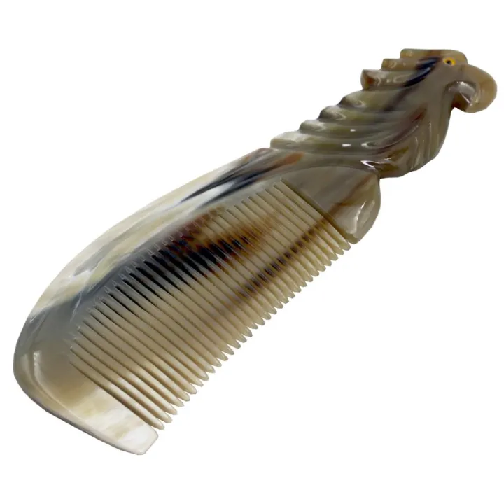 7.48%20Inch%20Natural%20Vietnam%20Buffalo%20Horn%20Comb%20Parrot%20Engraved%20Horn%20Comb%20Anti-Static%20Comb%20Brush%20Hair%20Massage%20Comb%20-%20Image%204