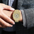 Men's Golden Watches Luxury Rhinestone Roma Dial Square Quartz Watch for Men Stainless Steel Wristwatches Relogio Masculino.