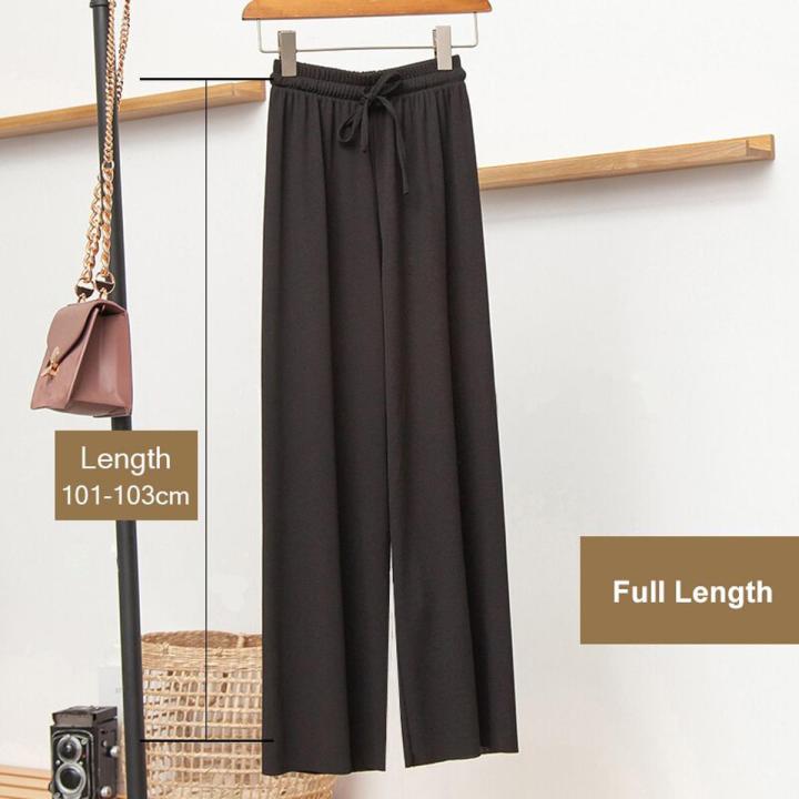 Slacks Women's Loose Summer Pants Soft Ice Silk Ankle-Length Black Wide Leg Pants Grey Khaki Women High Waisted Trousers