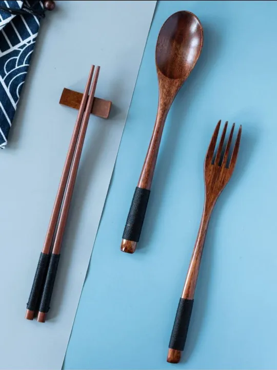 Wooden%20Tableware%20Set%20-%20Handmade,%204-Piece%20Dinnerware%20with%20Spoon,%20Chopsticks,%20Fork%20for%20Home%20Dining,%20Rice%20&%20Soup%20-%20Image%203