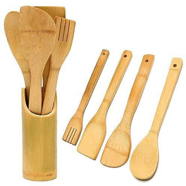 Bamboo%20Cooking%20Spoon%204%20Pieces%20Set%20With%20Stand%20-%20Chopsticks%20-%20Image%202