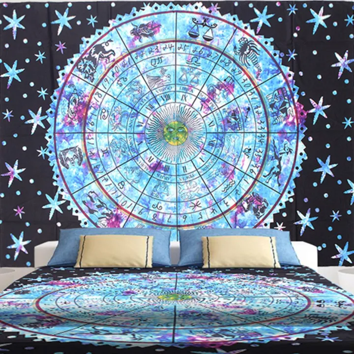 Decor Living 79*59'' Twin Zodiac Astrology Tapestry Wall Hanging Mandala Tapestries Bedspread