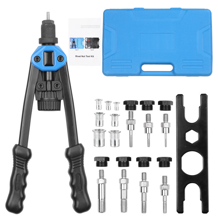 KOGEEK 110Pcs Hand Rivet Nut Tool Riveting Tool Set Rivet Nut Setter Kit with 100pcs Assorted Rivet Nuts 7 Metric Mandrels of/M12 and Molded Carrying Case