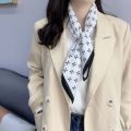 New Cotton and Linen Small Square Towel Simple Style Black and White Geometry Striped Small Scarf Decorative Printed Silk Scarf Bag Headscarf.