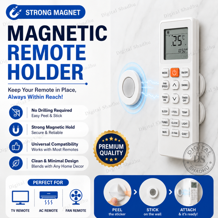 Magnetic Remote Control Holder Wall Mount | Silicone TV Remote Organizer | Self Adhesive Magnetic Remote Stand for TV, AC & Tools