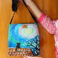 SamiaCraft Moon Black Cat Full Printed Crossbody Bag. 