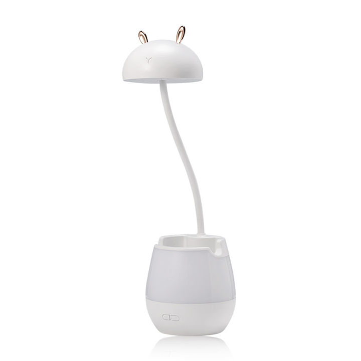 【Wweirdoo】White rabbit LED Desk Lamp with Brush Pot Base USB Student Lights with Pen Holder Table Lamp for Dual-light Brightness Adjustable Bedside Lamp