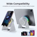 Smartphone Holder with Wireless Induction Speaker, Bluetooth Speaker, Cell Phone Stand, Stereo Sound, RGB Ambient Light.