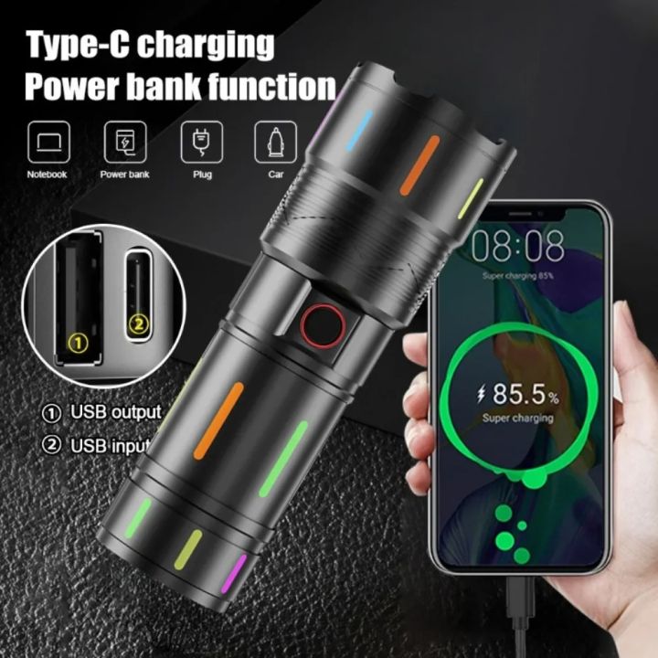 Rechargable 20,000 mah High Power Luminous Strips White Laser LED Flashlight with Powerbank Function