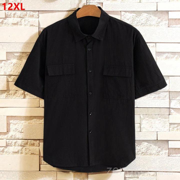 12XL 11XL Pus size brother oversized extra large size loose short-sleeved tooling shirt men clothing