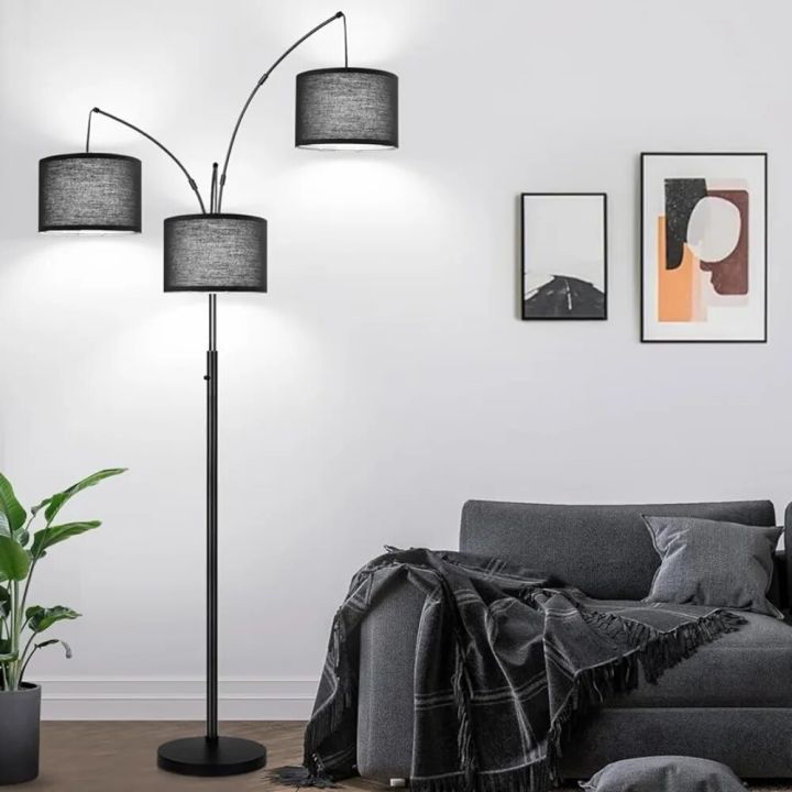 Floor Lamp -3 Curved Floor Lamps for Living Room, 1000LM Black Lampshade and Modern High Standing Lamp with Heavy Base