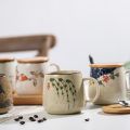 Vintage Coffee Mug Unique Japanese Retro Style Ceramic Cups, 380ml Kiln Change Clay Breakfast Cup Creative Gift for Friends. 