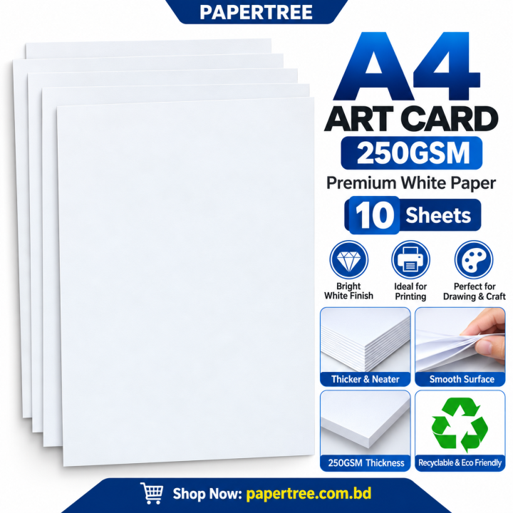 Premium White Art Card A4 250GSM Pack of 10 Sheets Bright White Finish for Drawing Printing & Craft Use