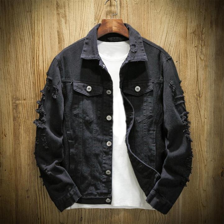 New%202024%20Men's%20Fashion%20Jeans%20Jacket%20Solid%20Spring%20Autumn%20Cotton%20Denim%20Jacket%20Men%20White%20Black%20Pink%20Ripped%20Hole%20Jean%20Coats%20Male%20-%20Image%202
