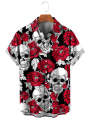 Fashion Skull Floral Men's Shirts Funny Skull 3D Print Streetwear Short Sleeve Tees Hawaiian Shirt Print Lapel Shirts For Men. 