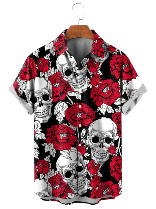 Fashion%20Skull%20Floral%20Men's%20Shirts%20Funny%20Skull%203D%20Print%20Streetwear%20Short%20Sleeve%20Tees%20Hawaiian%20Shirt%20Print%20Lapel%20Shirts%20For%20Men%20-%20Image%203