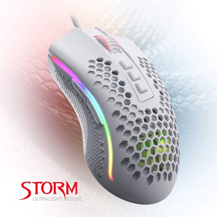 Redragon%20M808%20Storm%20Lightweight%20RGB%20Gaming%20Mouse,%2085g%20Ultralight%20Honeycomb%20Shell%20-%2012,400%20DPI%20Optical%20Sensor%20-%207%20Programmable%20Buttons%20-%20Precise%20Registration%20-%20Super-Lite%20Cable%20-%20White%20-%20Image%208