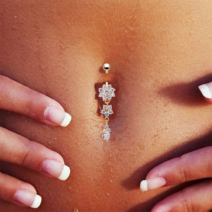 New Fashion Piercing Navel Nail Body Jewelry Flower Pendant Crystal Belly Button Rings for Women Girls #77463