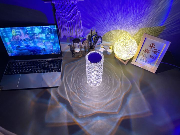 Rose Crystal table Lamp 16 Color Changing RGB Touch Lamp USB Romantic LED Rose Diamond desk Lamps for Bedroom Living