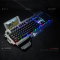 HXSJ 7Pin Pk-900 Gaming Keyboard Rgb Backlight Computer Keyboard With Mo-bile P-hone HO-lder Wrist Rest S-ilver. 