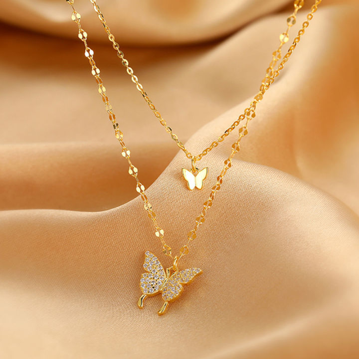 Fashionable Chain Double Layer Butterfly Necklaces for women New Collection