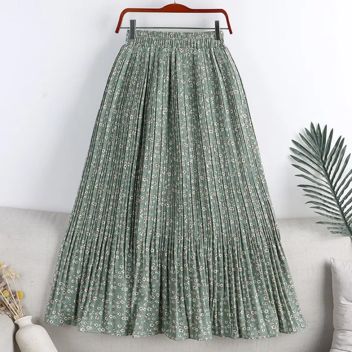 Spring%20Summer%20Skirt%20Women%202022%20New%20Vintage%20Floral%20Print%20Chiffon%20Pleated%20Skirt%20Elastic%20High%20Waist%20Casual%20Midi%20Skirt%20Women%20Clothes%20-%20Image%207