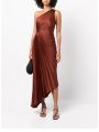 With Label ALC** Summer/Autumn Women Dress Polyester Asymmetry One-Shoulder Brown Hole Ankle-Length Vintage High Waist. 