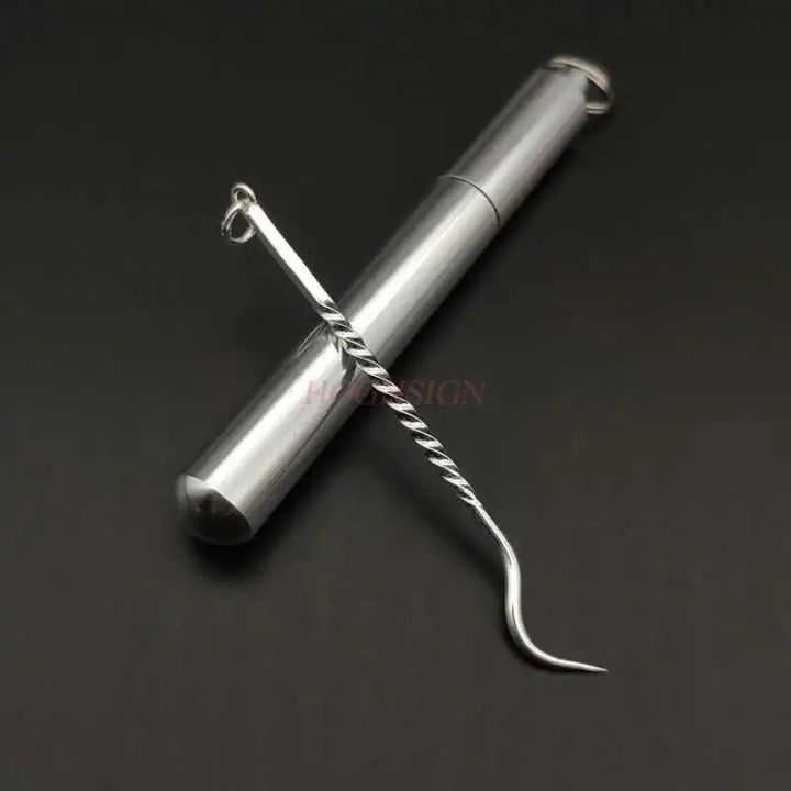 【Daily Necessities For Anyone Store】990 Pure Sterling Silver Toothpick Hook Portable Portable Tick Artifact Silver Syringe Box Cleaning Tool Sale