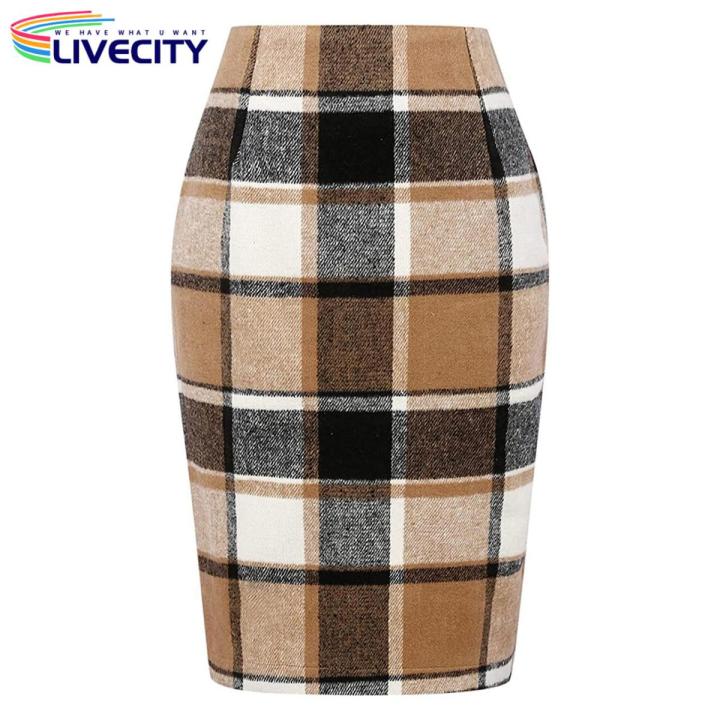 Autumn Skirt Plaid Print Thick Women Spring Skirt