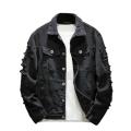 New 2024 Men's Fashion Jeans Jacket Solid Spring Autumn Cotton Denim Jacket Men White Black Pink Ripped Hole Jean Coats Male. 