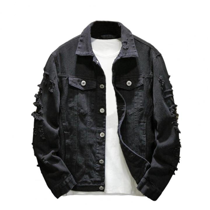 New%202024%20Men's%20Fashion%20Jeans%20Jacket%20Solid%20Spring%20Autumn%20Cotton%20Denim%20Jacket%20Men%20White%20Black%20Pink%20Ripped%20Hole%20Jean%20Coats%20Male%20-%20Image%205