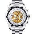 1pc Men Business Casual Skeleton Automatic Mechanical Watch Fashion Luminous Steel Band Mechanical Watch. 