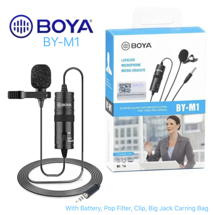 High-Performance Boya BY-M1 Microphone Boya Professional Microphone Black For Mobile and DSLR Sleek Usage Lindaa