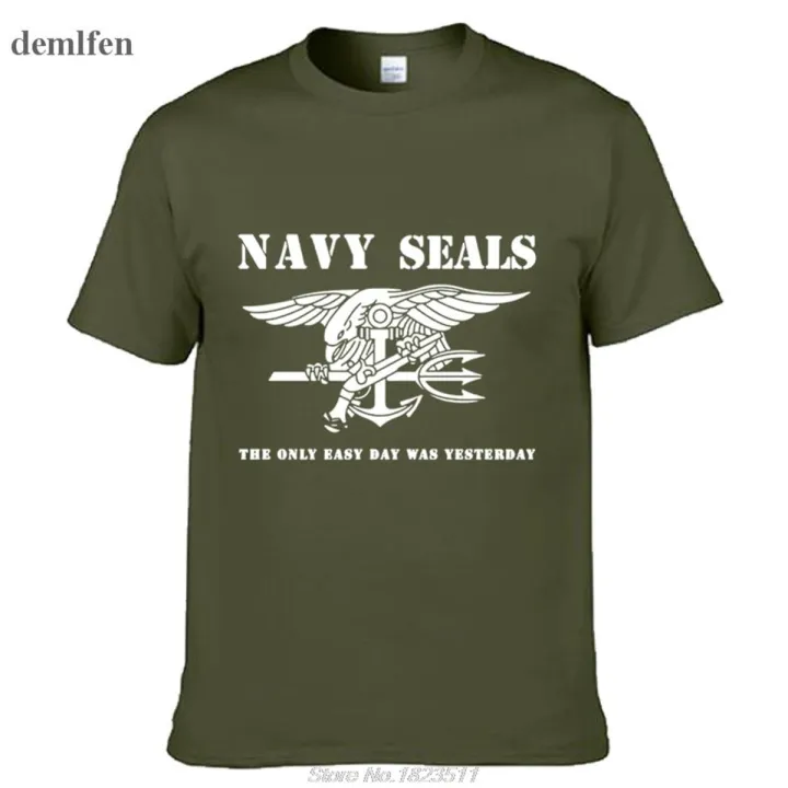 New Navy Seals The Only Easy Day Was Yesterday T-shirt Men 100% Cotton Short Sleeves Novelty Tees Tops