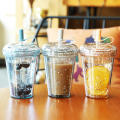 Simple And Transparent Plastic Straw Cup Student And Children's Milk Tea Cup Large Capacity Water Cup Summer Donut Ice Cup. 