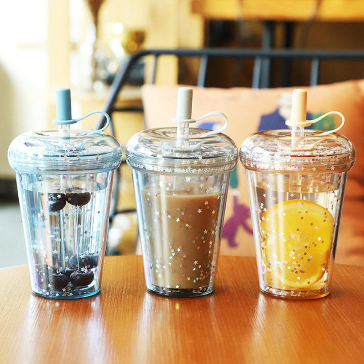 Simple%20And%20Transparent%20Plastic%20Straw%20Cup%20Student%20And%20Children's%20Milk%20Tea%20Cup%20Large%20Capacity%20Water%20Cup%20Summer%20Donut%20Ice%20Cup%20-%20Image%203